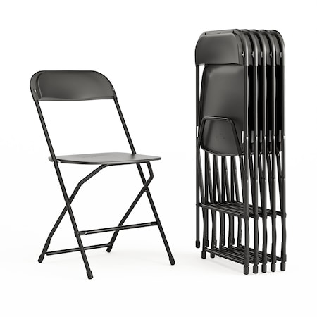 Flash Furniture Hercules Series Plastic Folding Chair Black - 6 LB Weight Capacity Comfortable Event Chair-Lightweight Folding Chair, PK6 6-LE-L-3-BK-GG